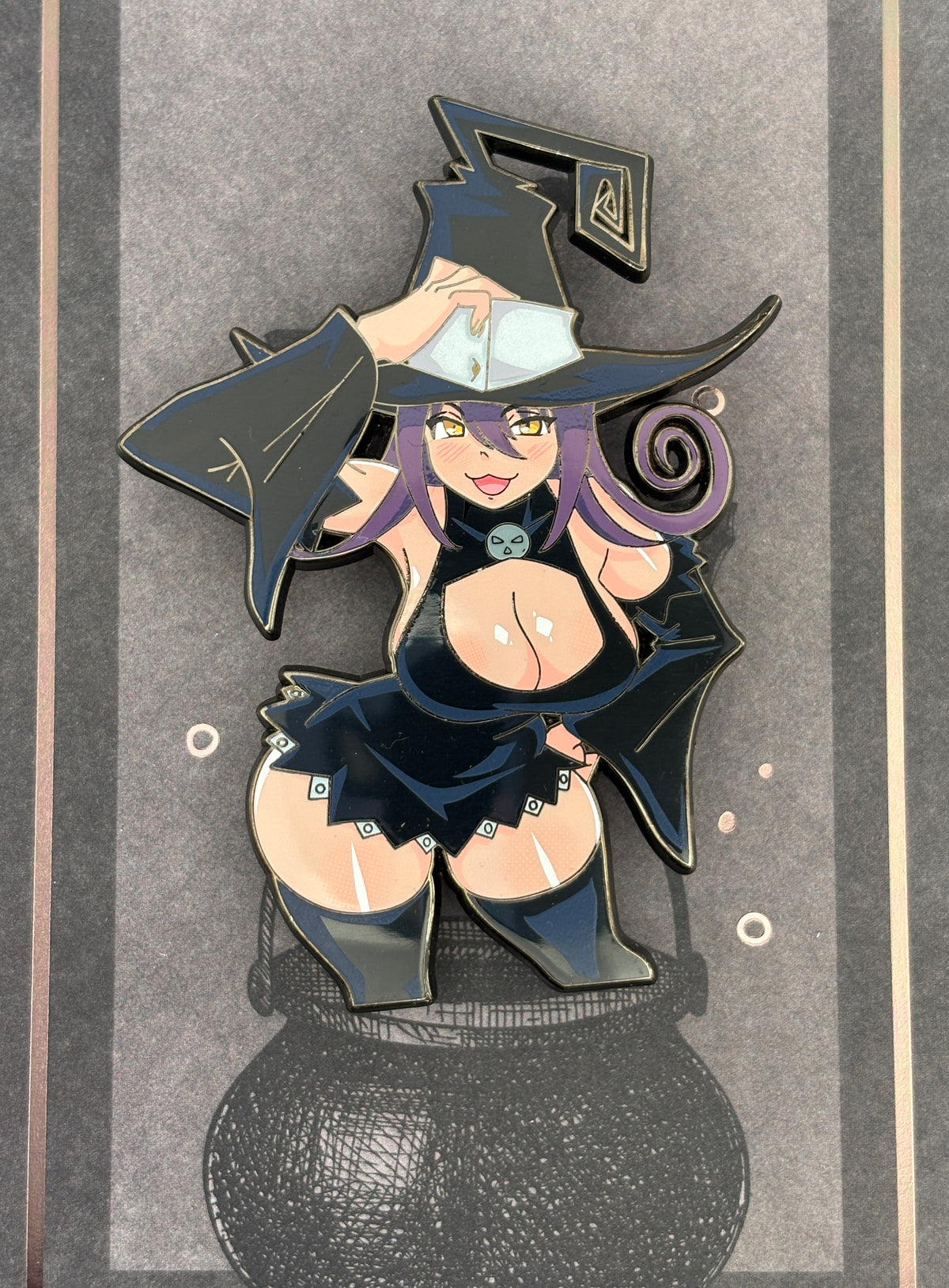 Pumpkin Witch Enamel Pin IN HAND