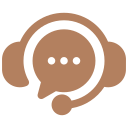 Icon of a speech bubble with a headset, representing customer support or chat service.
